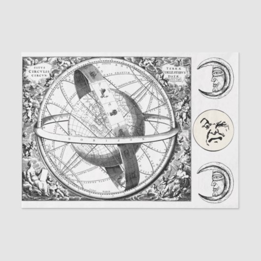 〔占星術の〕十二宮図星座22白黒ティッシュペーパー 薄葉紙 (正面)