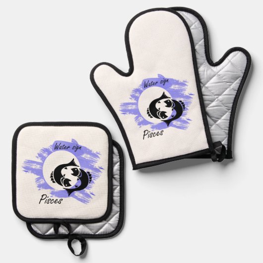 〔占星術の〕十二宮図標識 – 魚座 鍋つかみ&鍋敷きセット (正面/裏面)