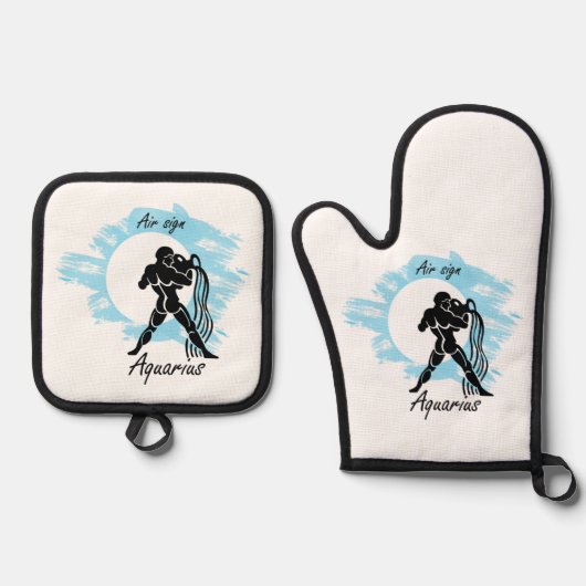 〔占星術の〕十二宮図標識 – Aquarius 鍋つかみ&鍋敷きセット (正面)