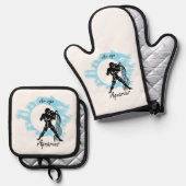 〔占星術の〕十二宮図標識 – Aquarius 鍋つかみ&鍋敷きセット (正面/裏面)