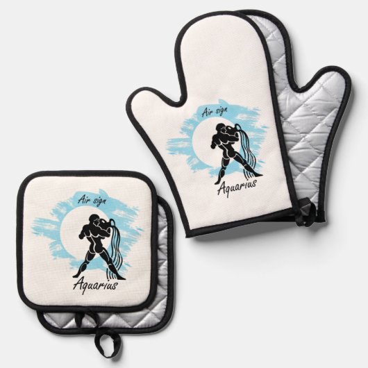 〔占星術の〕十二宮図標識 – Aquarius 鍋つかみ&鍋敷きセット (正面/裏面)