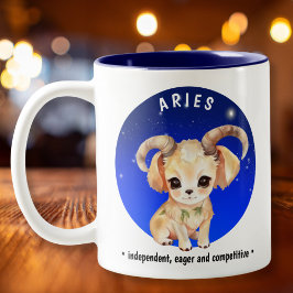 〔占星術の〕十二宮図牡羊座かわいい水色の犬の名前をカスタムする日付 ツートーンマグカップ