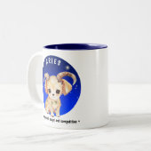 〔占星術の〕十二宮図牡羊座かわいい水色の犬の名前をカスタムする日付 ツートーンマグカップ (正面左)