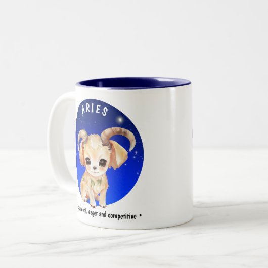 〔占星術の〕十二宮図牡羊座かわいい水色の犬の名前をカスタムする日付 ツートーンマグカップ (正面左)