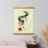 〔占星術の〕十二宮図犬インクアート墨絵 吊り下げ型タペストリー (寝室)