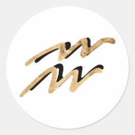 〔占星術の〕十二宮図符号アクエリアス星占いシンボル金ゴールドブラック ラウンドシール