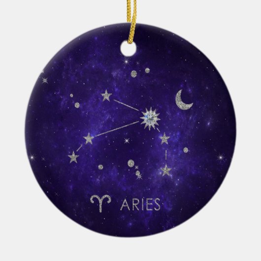 〔占星術の〕十二宮図紫の牡羊座 |宇宙占星術占星術 セラミックオーナメント (正面)