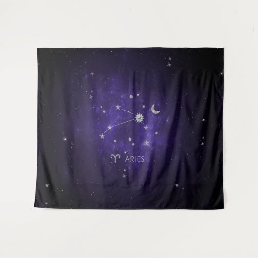 〔占星術の〕十二宮図紫の牡羊座 |宇宙占星術占星術 タペストリー (正面(横))