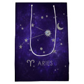 〔占星術の〕十二宮図紫の牡羊座 |宇宙占星術占星術 ミディアムペーパーバッグ (裏面)