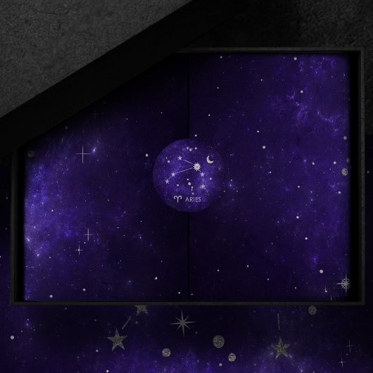 〔占星術の〕十二宮図紫の牡羊座 |宇宙占星術占星術 ラウンドシール