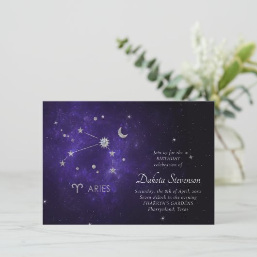 〔占星術の〕十二宮図紫の牡羊座 |宇宙占星術占星術 招待状 (スタンド正面)