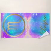 〔占星術の〕十二宮図署名蠍座の金ゴールドの背カラフル景 | ビーチタオル (正面)