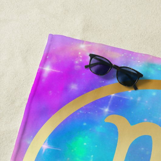 〔占星術の〕十二宮図署名蠍座の金ゴールドの背カラフル景 | ビーチタオル (インサイチュ)