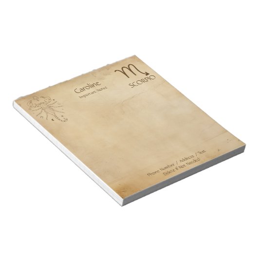 〔占星術の〕十二宮図署名蠍座- Personalizable Notepad ノートパッド (アングル)