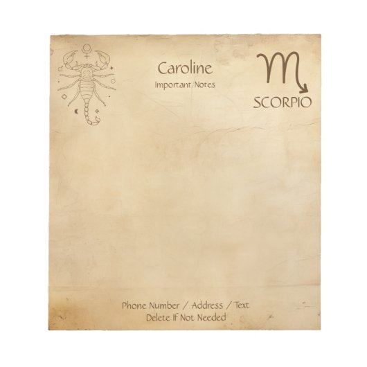 〔占星術の〕十二宮図署名蠍座- Personalizable Notepad ノートパッド (正面)