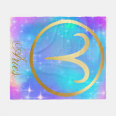 〔占星術の〕十二宮図署名金ゴールドの背景カラフル表示 | フリースブランケット (正面(横))