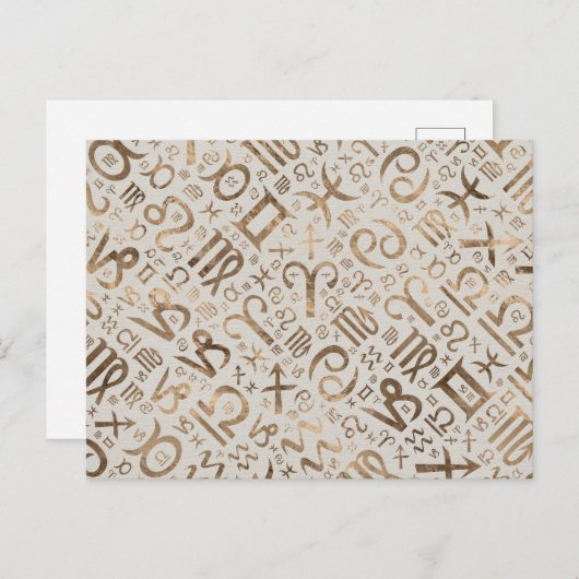 〔占星術の〕十二宮図記号記号パステル金ゴールド ポストカード (正面/裏面)