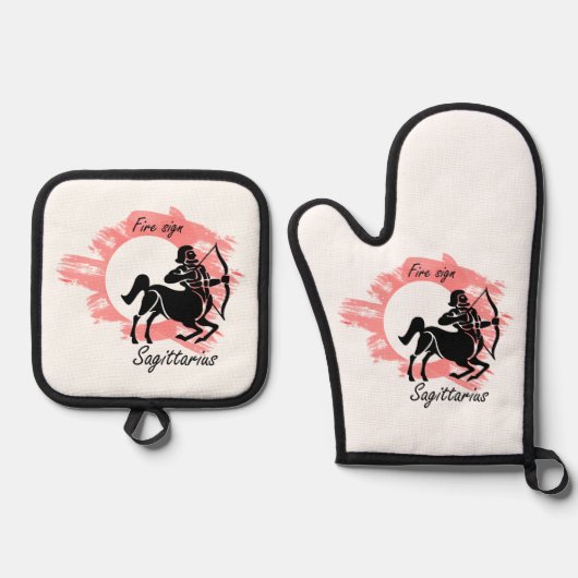 〔占星術の〕十二宮図記号 – 射手座 鍋つかみ&鍋敷きセット (正面)