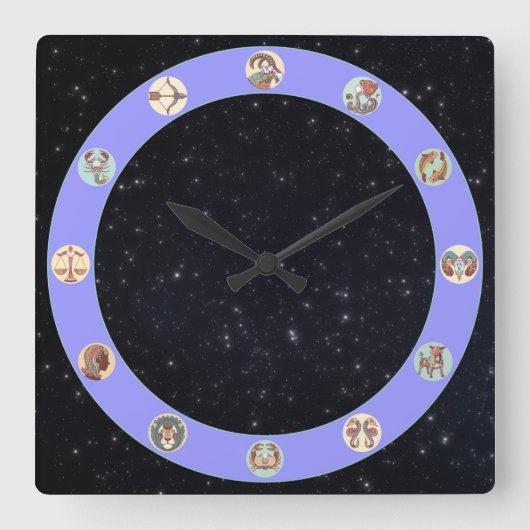 〔占星術の〕十二宮図記号(星あり) スクエア壁時計 (正面)