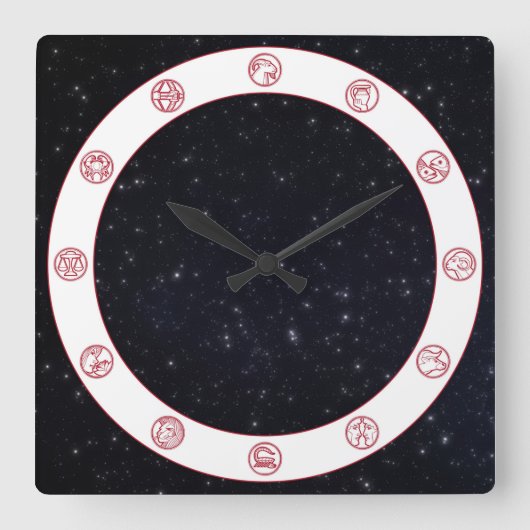 〔占星術の〕十二宮図記号（星付き） スクエア壁時計 (正面)