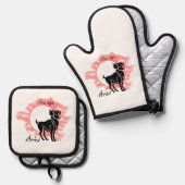 〔占星術の〕十二宮図記号 – 牡羊座 鍋つかみ&鍋敷きセット (正面/裏面)