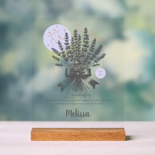 〔占星術の〕十二宮図誕生フラワージェミパーソナライズされたニギフト アクリルサイン (ニュートラル)