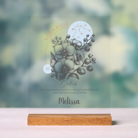 〔占星術の〕十二宮図誕生フラワーパーソナライズされたアクエリアスの贈り物 アクリルサイン (ニュートラル)
