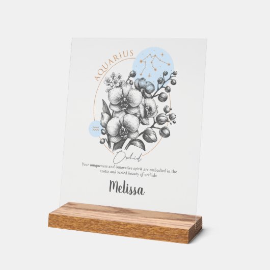 〔占星術の〕十二宮図誕生フラワーパーソナライズされたアクエリアスの贈り物 アクリルサイン (傾斜)