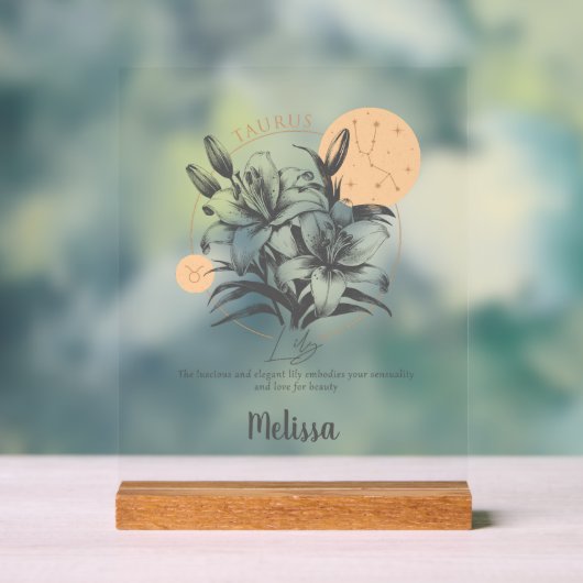 〔占星術の〕十二宮図誕生フラワーパーソナライズされたタウラスギフト アクリルサイン (ニュートラル)