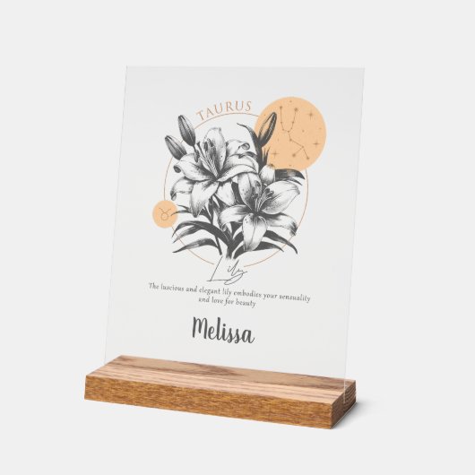 〔占星術の〕十二宮図誕生フラワーパーソナライズされたタウラスギフト アクリルサイン (傾斜)