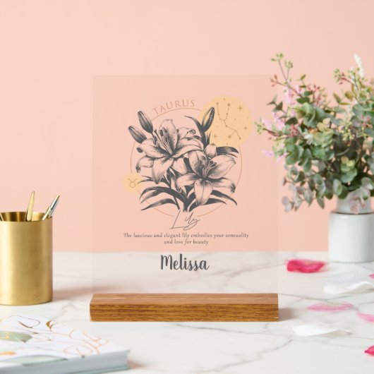 〔占星術の〕十二宮図誕生フラワーパーソナライズされたタウラスギフト アクリルサイン (ウェディング)