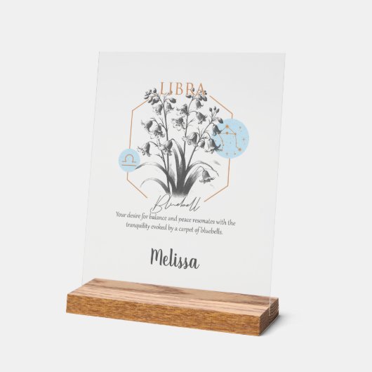 〔占星術の〕十二宮図誕生フラワーパーソナライズされたライブラギフト アクリルサイン (傾斜)