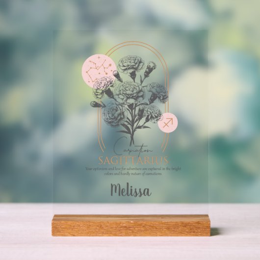 〔占星術の〕十二宮図誕生フラワーパーソナライズされた射手座ギフト アクリルサイン (ニュートラル)