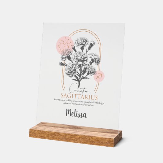 〔占星術の〕十二宮図誕生フラワーパーソナライズされた射手座ギフト アクリルサイン (傾斜)