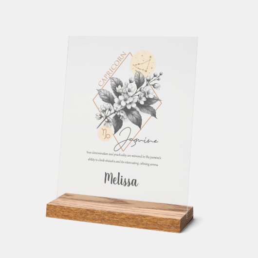 〔占星術の〕十二宮図誕生フラワーパーソナライズされた山羊座ギフト アクリルサイン (傾斜)