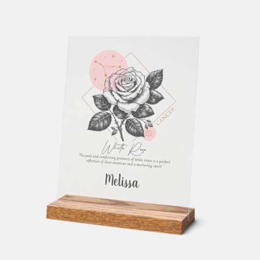 〔占星術の〕十二宮図誕生花パーソナライズされた癌ギフト アクリルサイン (傾斜)