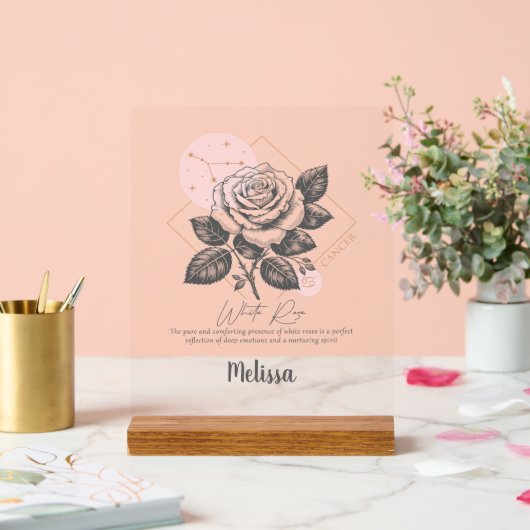 〔占星術の〕十二宮図誕生花パーソナライズされた癌ギフト アクリルサイン (ウェディング)