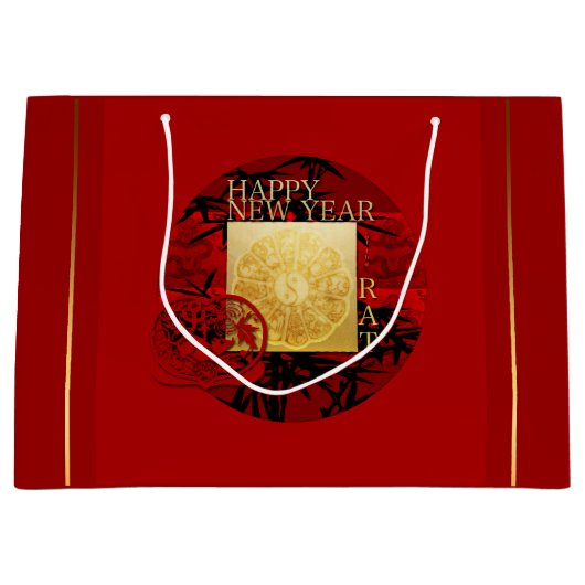 〔占星術の〕十二宮図陰陽中国のバンブーラット年2020 LGB ラージペーパーバッグ (正面)