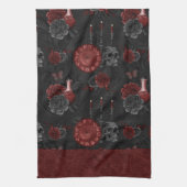 〔占星術の〕十二宮図魔法クリムゾン |ヘンナレッドゴシックスカルバラ キッチンタオル (縦)