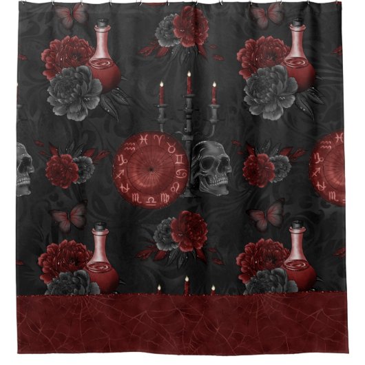 〔占星術の〕十二宮図魔法クリムゾン |ヘンナレッドゴシックスカルバラ シャワーカーテン (正面)