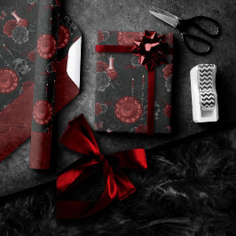 〔占星術の〕十二宮図魔法クリムゾン |ヘンナレッドゴシックスカルバラ ラッピングペーパー