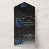 〔占星術の〕十二宮図魔法 |ダークネイビーブルーゴシックスカルバラ オールインワン招待状 (内側)