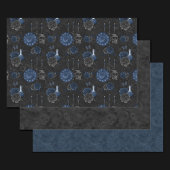 〔占星術の〕十二宮図魔法 |ダークネイビーブルーゴシックスカルバラ ラッピングペーパーシート