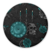 〔占星術の〕十二宮図魔法 |暗いティール(緑がかった色)グリーンゴシックスカルバラ セラミックノブ (正面)