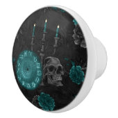 〔占星術の〕十二宮図魔法 |暗いティール(緑がかった色)グリーンゴシックスカルバラ セラミックノブ (右)