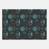 〔占星術の〕十二宮図魔法 |暗いティール（緑がかった色）グリーンゴシックスカルバラ ラッピングペーパーシート (正面)