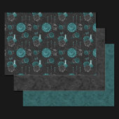 〔占星術の〕十二宮図魔法 |暗いティール（緑がかった色）グリーンゴシックスカルバラ ラッピングペーパーシート