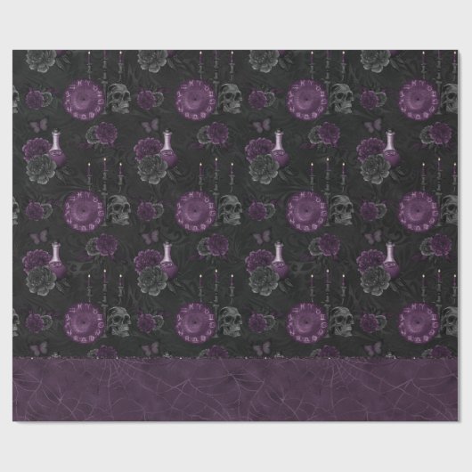 〔占星術の〕十二宮図魔法 |濃い紫色の梅ゴシックスカルバラ ラッピングペーパー (フラット)