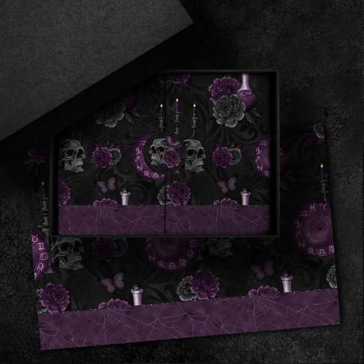 〔占星術の〕十二宮図魔法 |濃い紫色の梅ゴシックスカルバラ 薄葉紙
