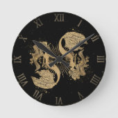 〔占星術の〕十二宮図魚座 |宇宙金ゴールドと黒星占星術La ラウンド壁時計 (正面)